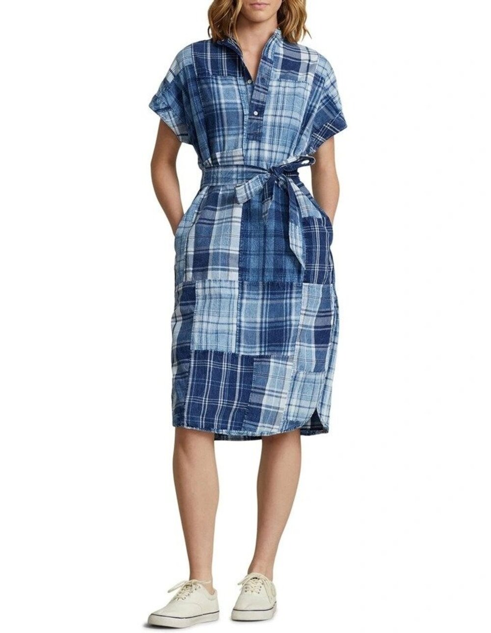 Polo Ralph Lauren Denim&Supply Plaid-Patchwork Henley Cotton Dress Size 4 NWOT